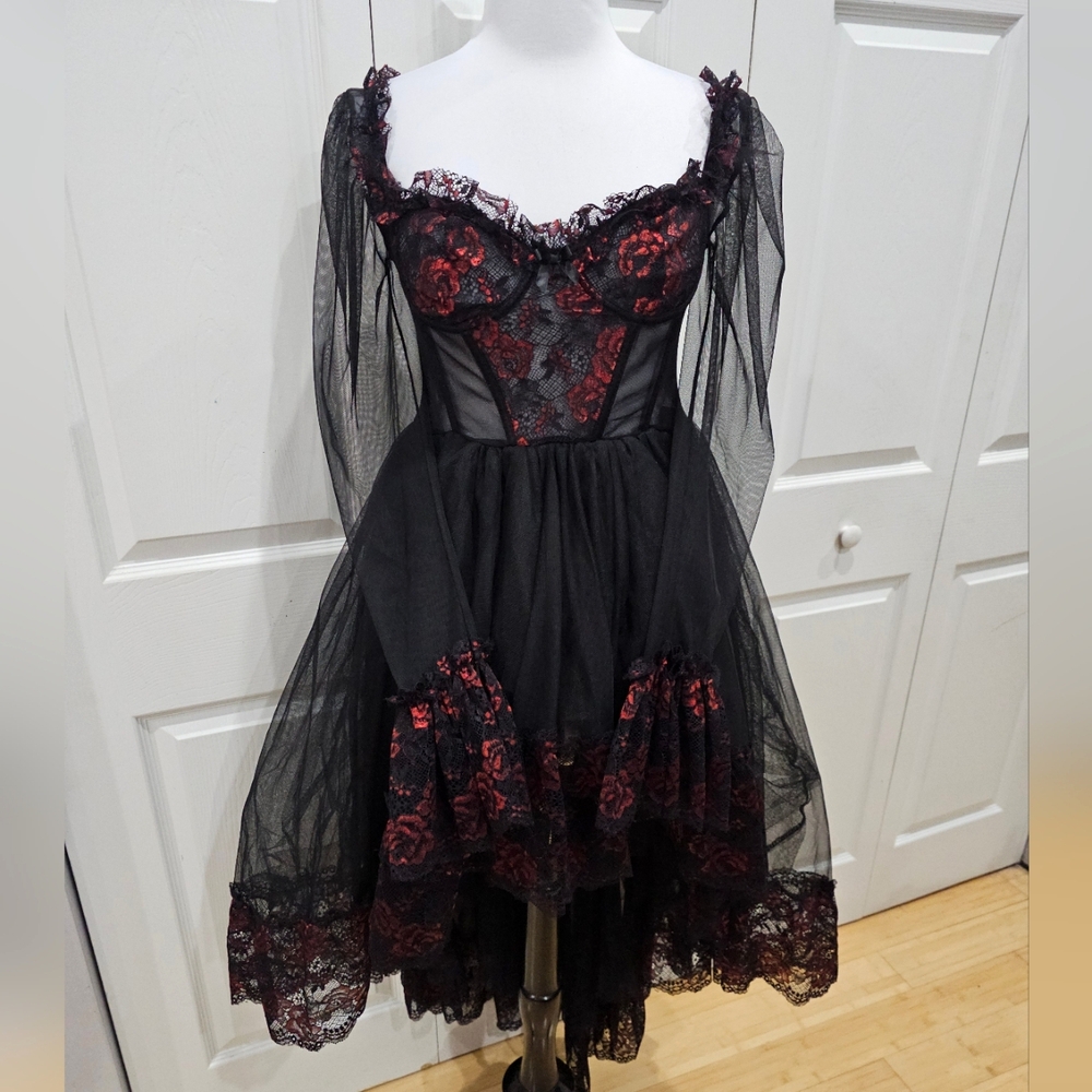 Dolls Kill Black and Red High Low Dress